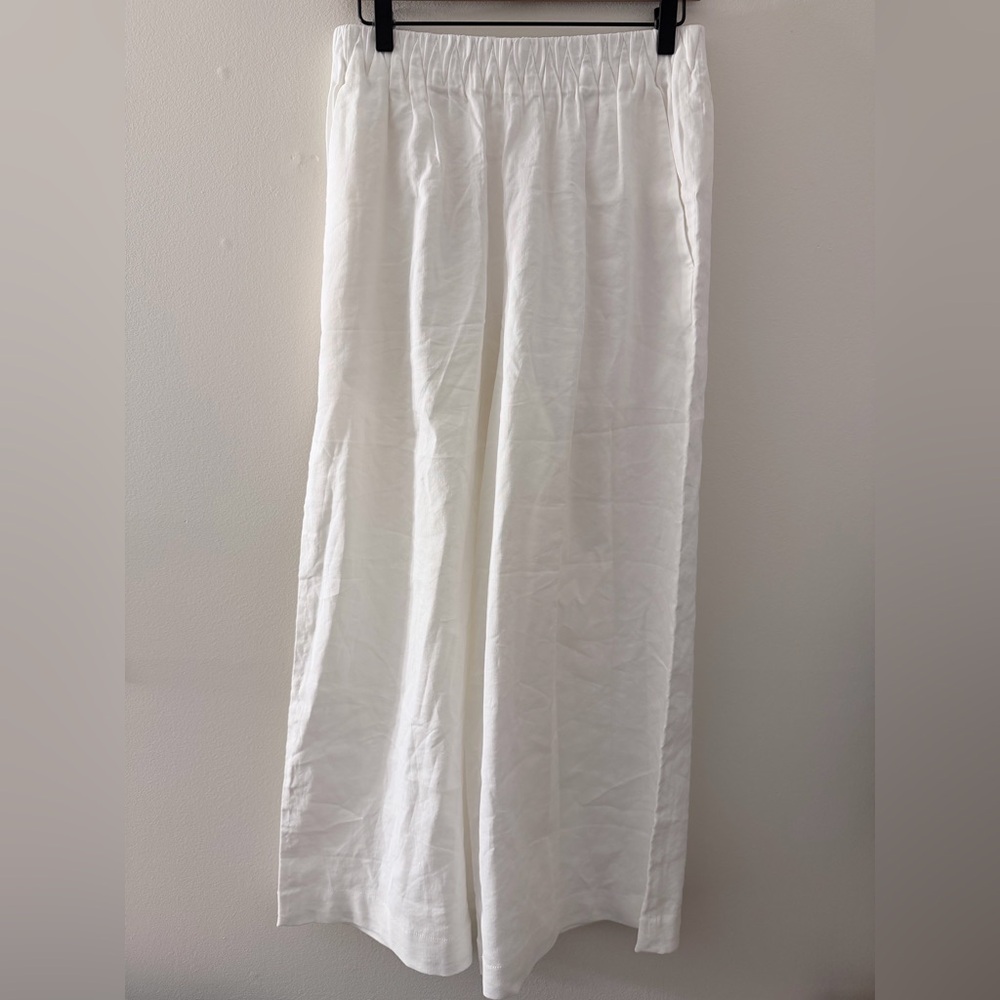 Unica white Linen blend wide leg pants elastic waist L